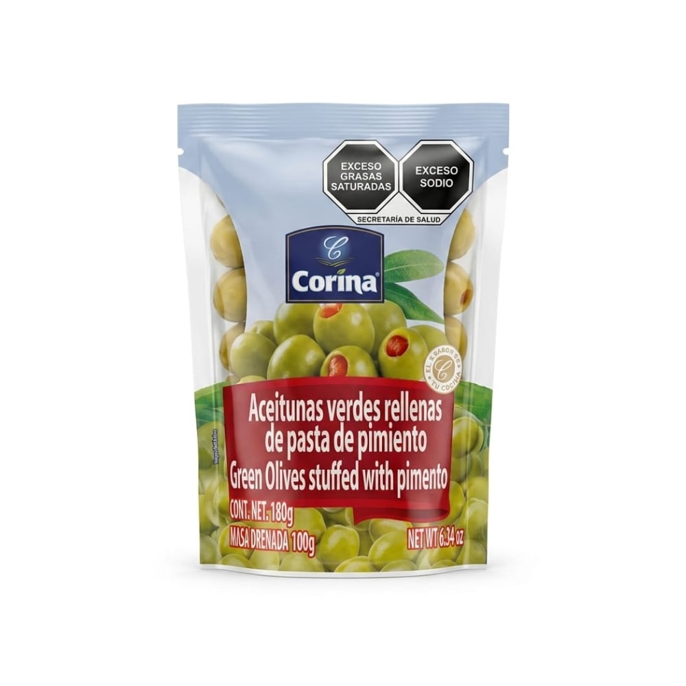 Aceitunas verdes rellenas de pasta de pimiento Corina (180 g / 6.34 oz) - Imagen 1