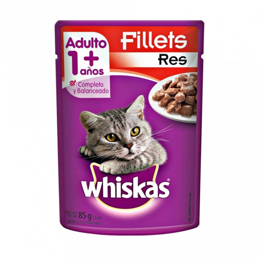 Alimento para gato adulto filetes de res Whiskas (85 g / 3 oz) - Imagen 1