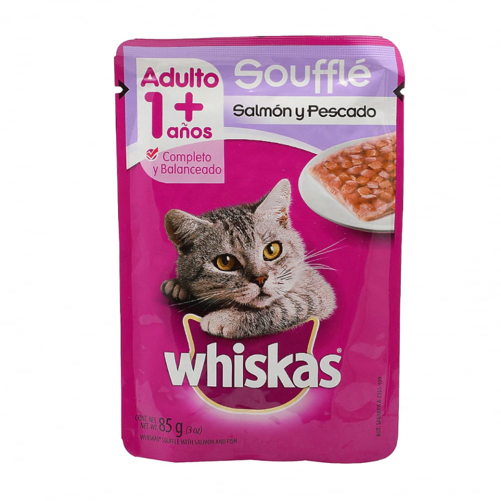 Comida para gatos adultos soufflé de salmón y pescado Whiskas (85 g / 2.99 oz) - Imagen 1