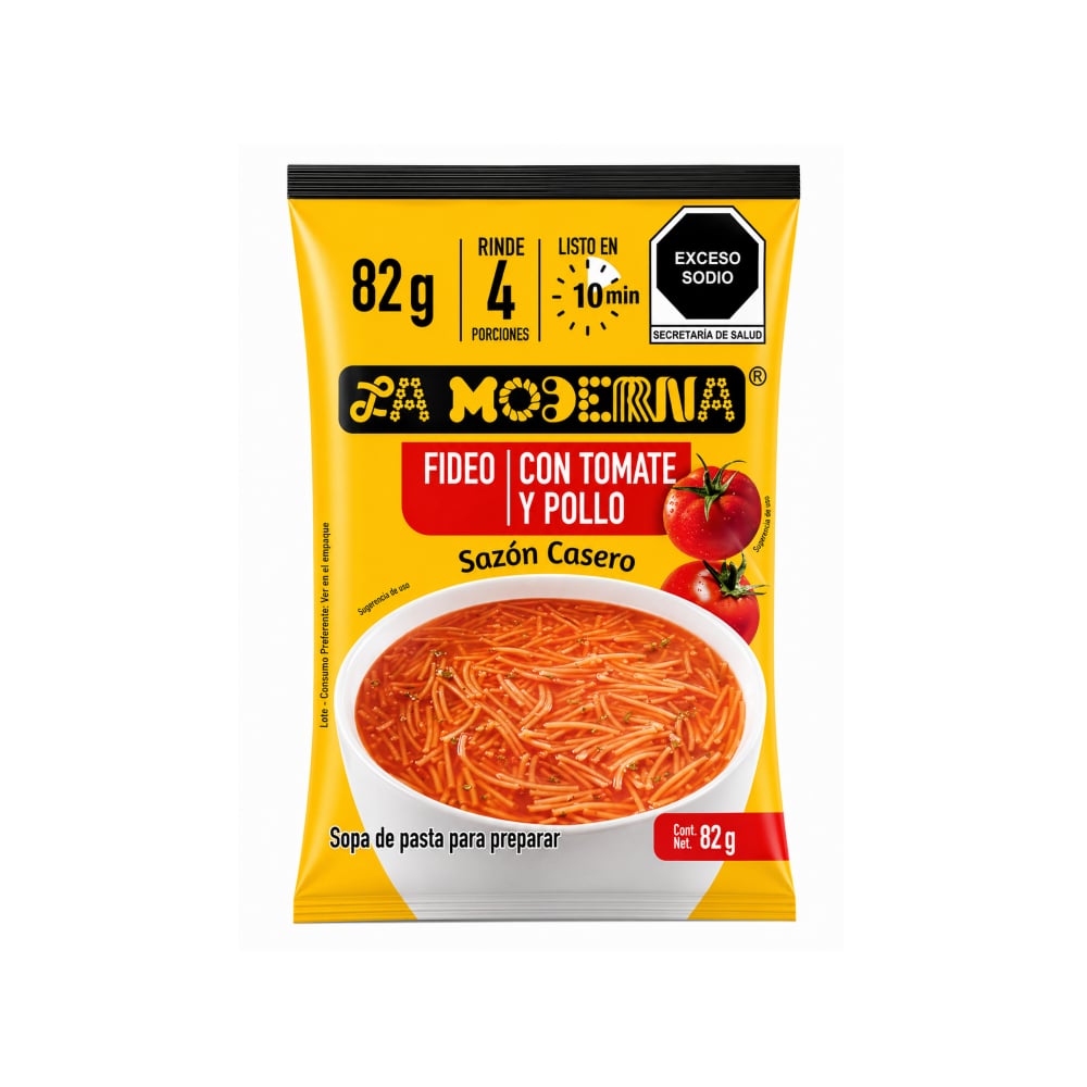 Sopa de pasta para preparar fideo con tomate y pollo La Moderna (82 g / 2.89 oz) - Imagen 1