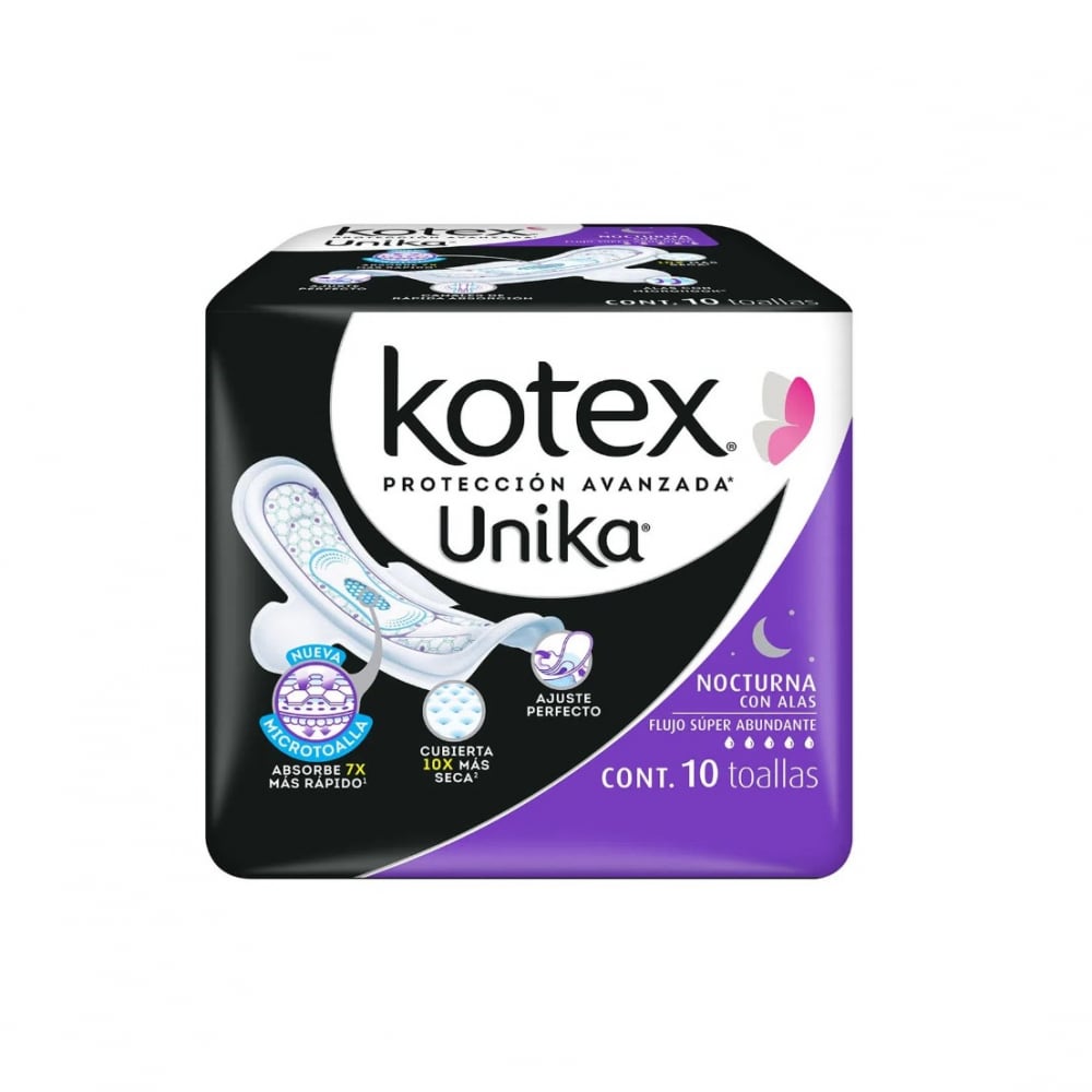 Toallas femeninas con alas Kotex Unika Nocturna (10 U) - Imagen 1