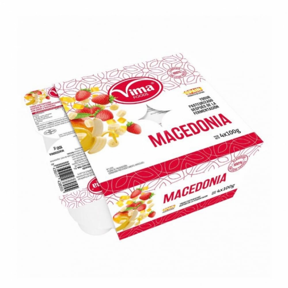 Yogurt pasteurizado de macedonia Vima Foods (4 x 100 g / 3.52 oz) - Imagen 1