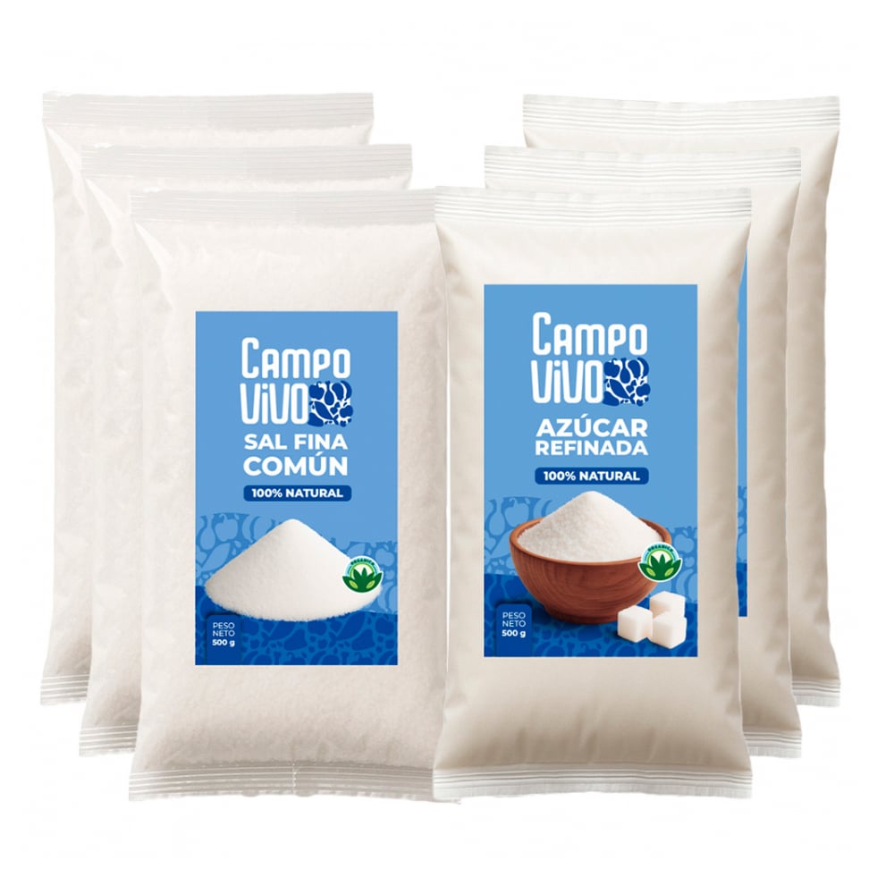Combo dulce y salado Campo Vivo #4: Sal fina común + Azúcar blanca refinada - Imagen 1