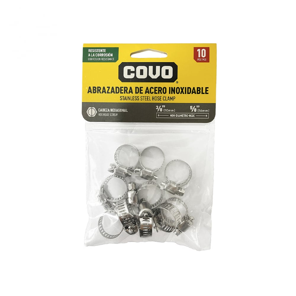 Abrazaderas de acero inoxidable 10 mm - 16 mm Covo (10 U) - Imagen 1