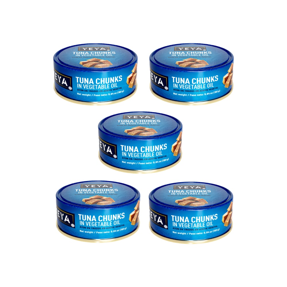 Atún en trozos en aceite vegetal YEYA (5 x 160 g / 5.64 oz) - Imagen 1