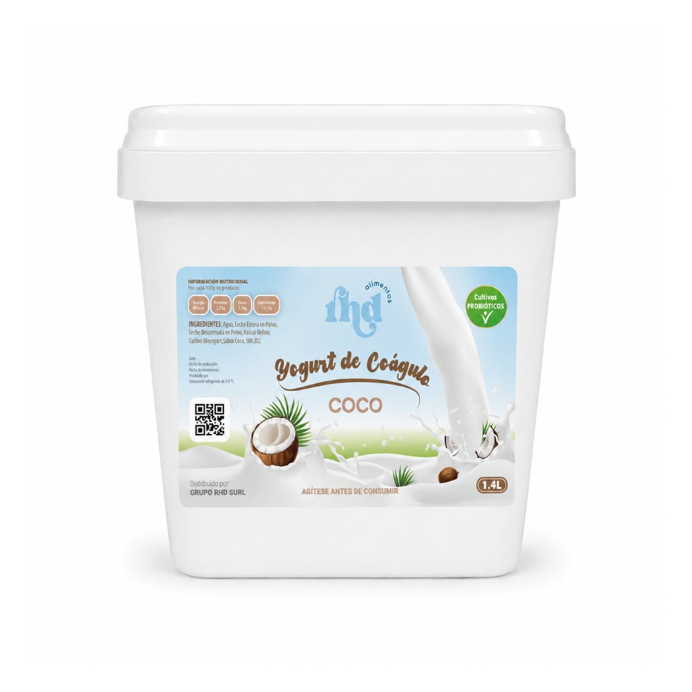 Yogurt probiótico de coágulo sabor coco RHD (1.4 L) - Imagen 1