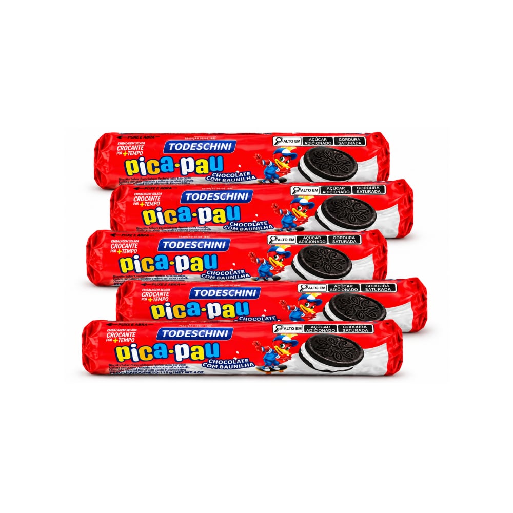 Galletas de chocolate con relleno sabor a vainilla pica pau Todeschini (5 x 115 g / 4 oz) - Imagen 1