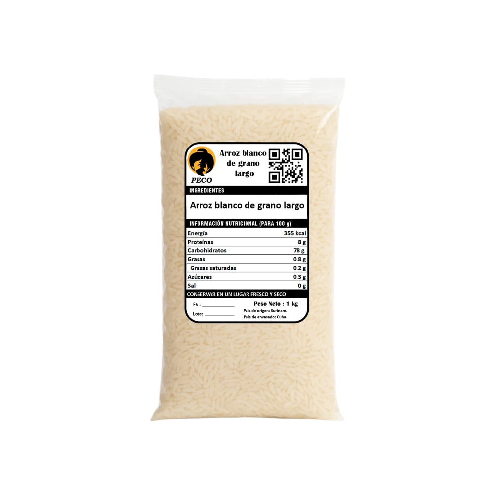 Arroz blanco de grano largo Peco (1 kg / 2.2 lb) - Imagen 1
