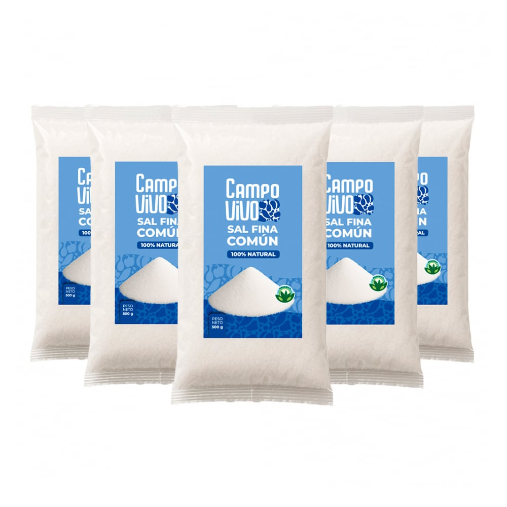 Sal fina común Campo Vivo (5 x 500 g / 1.1 lb) - Imagen 1