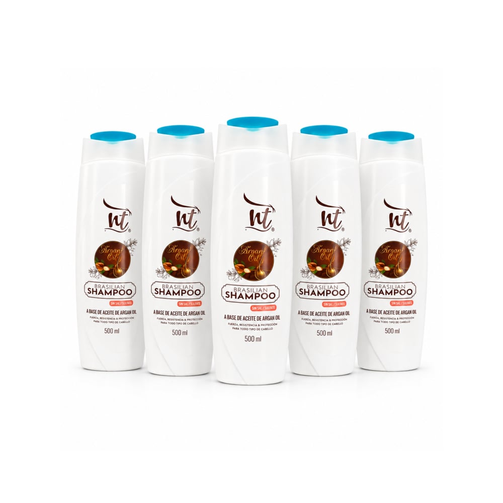 Champú brasileño a base de aceite de argán sin sal NT (5 x 500 ml) - Imagen 1