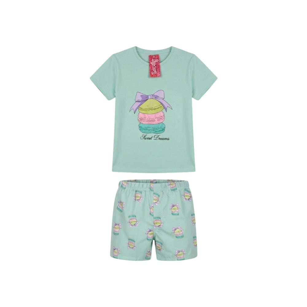 Pijama de dos piezas femenino color verde con diseño central macarons Lovely (Talla S) - Imagen 1