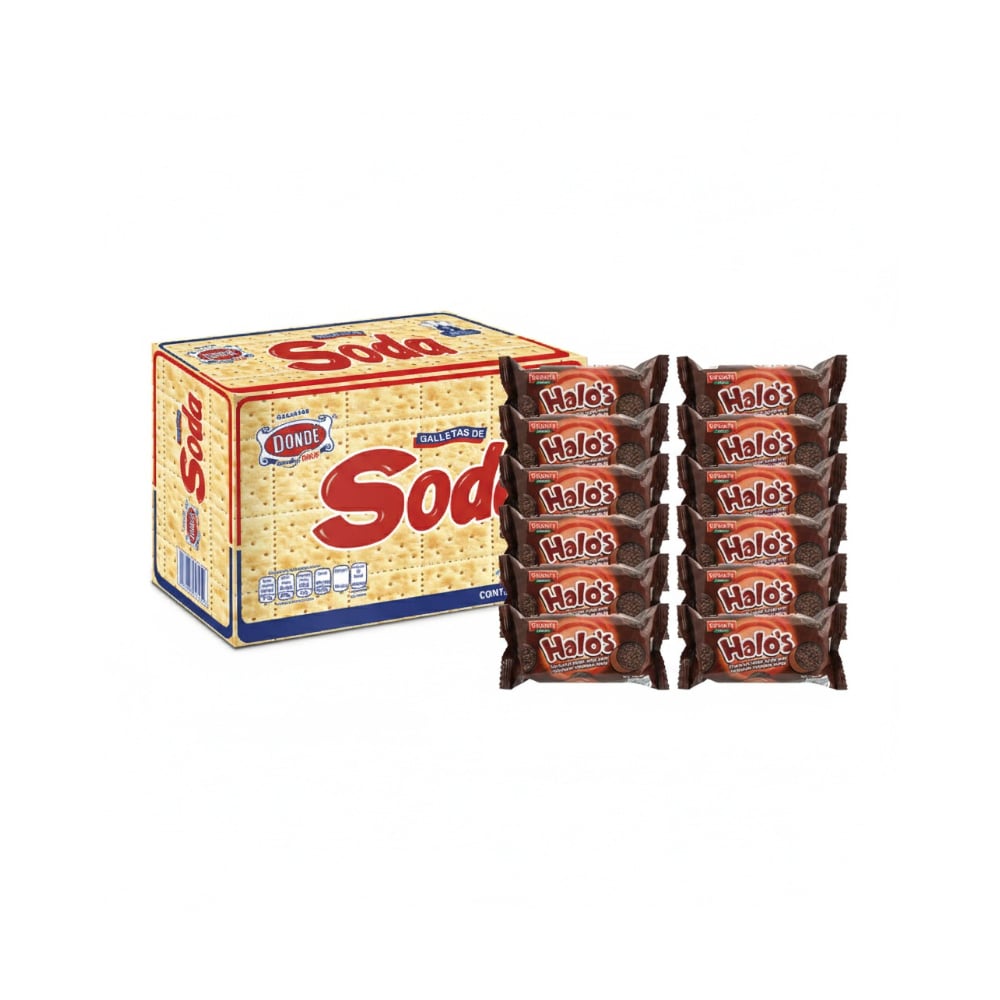 Galletas de chocolate rellenas con crema sabor chocolate Victoria Garden Halo’s (12 X 30 g)+ Galletas de soda Dondé (800 g / 1.76 lb) - Imagen 1