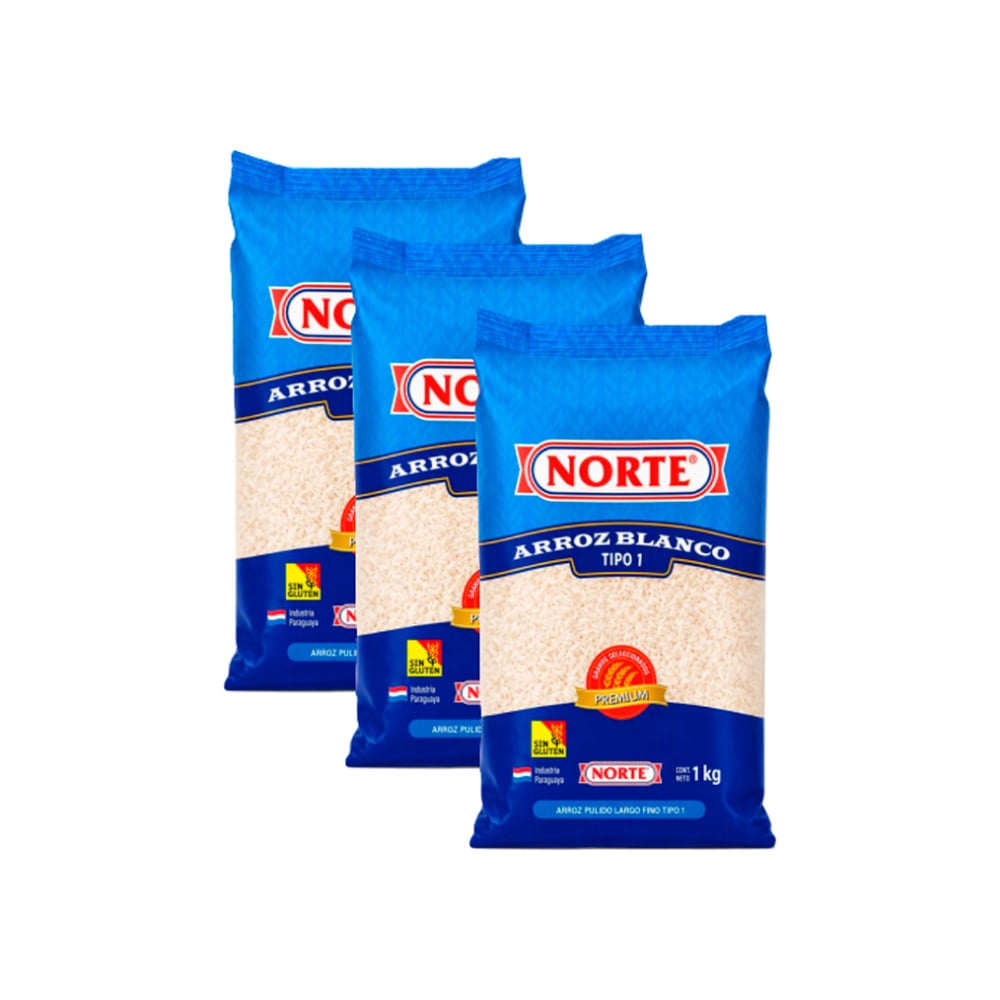 Arroz blanco pulido tipo 1 Norte ( 3 x 1 kg / 2.2 lb) - Imagen 1