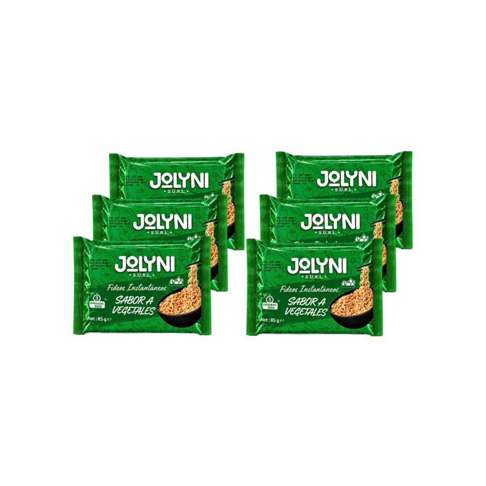 Sopa de fideos instantáneos sabor a vegetales Jolyni (6 x 85 g / 3 oz) - Imagen 1