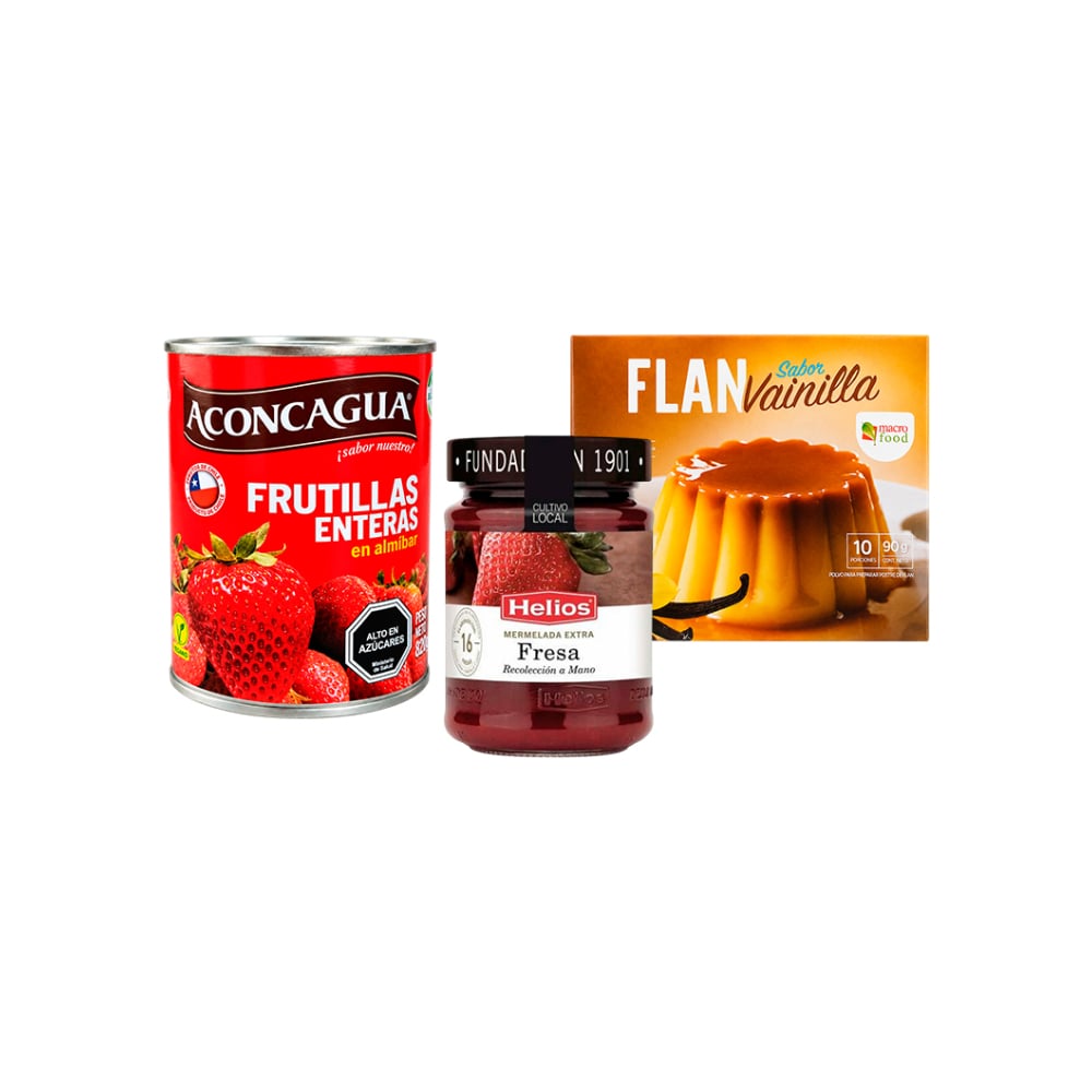 Combo: Frutillas enteras en almíbar + Mermelada extra fresa + Flan vainilla - Imagen 1