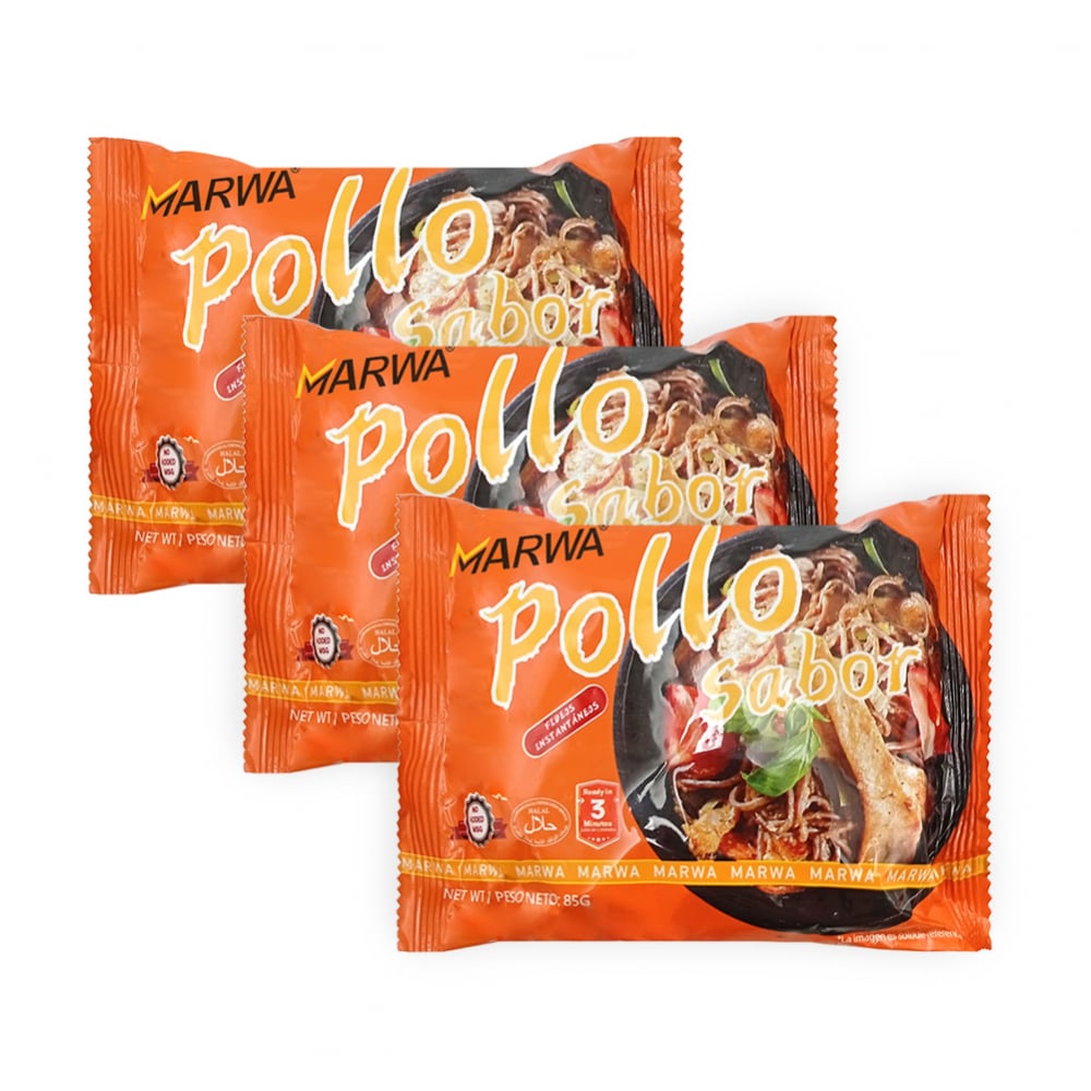 Sopa instantánea de fideos sabor pollo Marwa (3 x 85 g / 3 oz) - Imagen 1