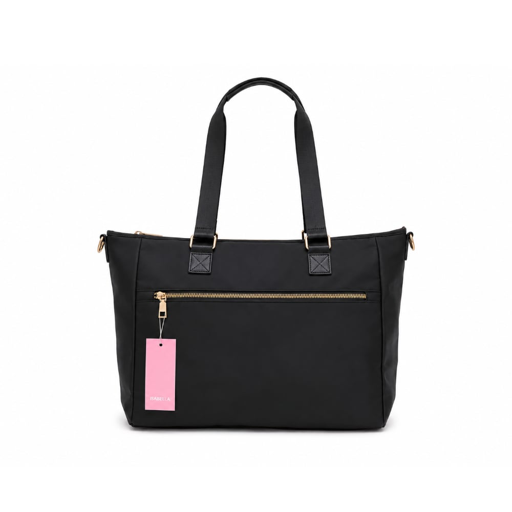 Bolso shopper negro de nailon con bolsillo frontal y asas largas Isabella (1 U) - Imagen 1
