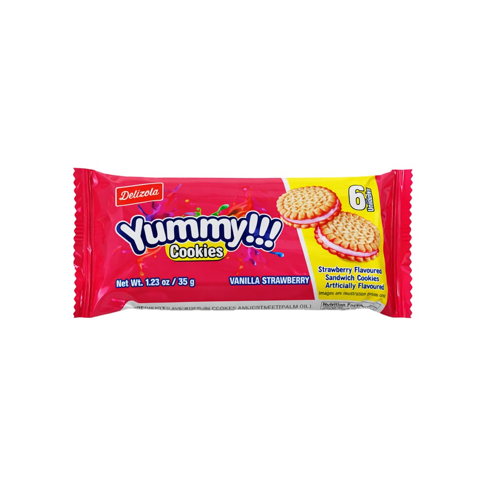 Galletas sándwich de vainilla rellenas de crema sabor a fresa Delizola (35 g / 1.23 oz) - Imagen 1