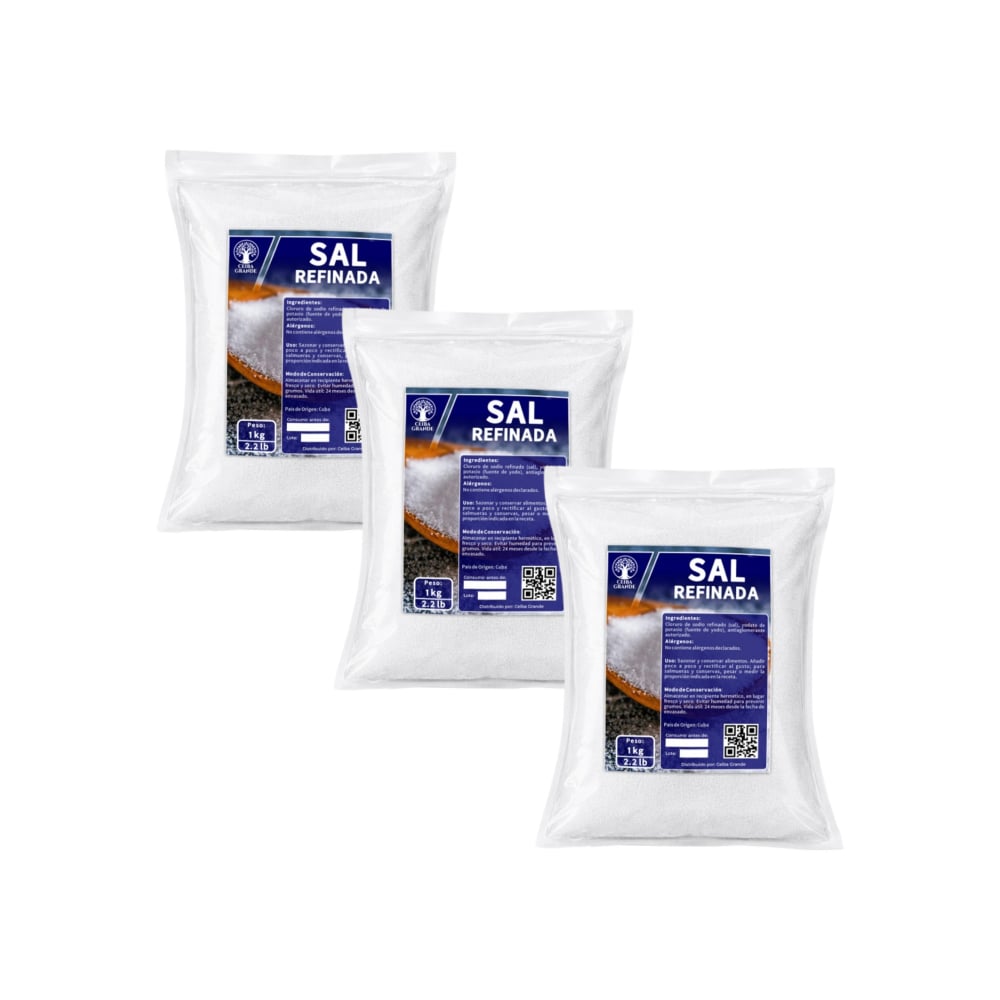 Sal refinada Ceiba Grande (3 x 1 kg / 2.2 lb) - Imagen 1