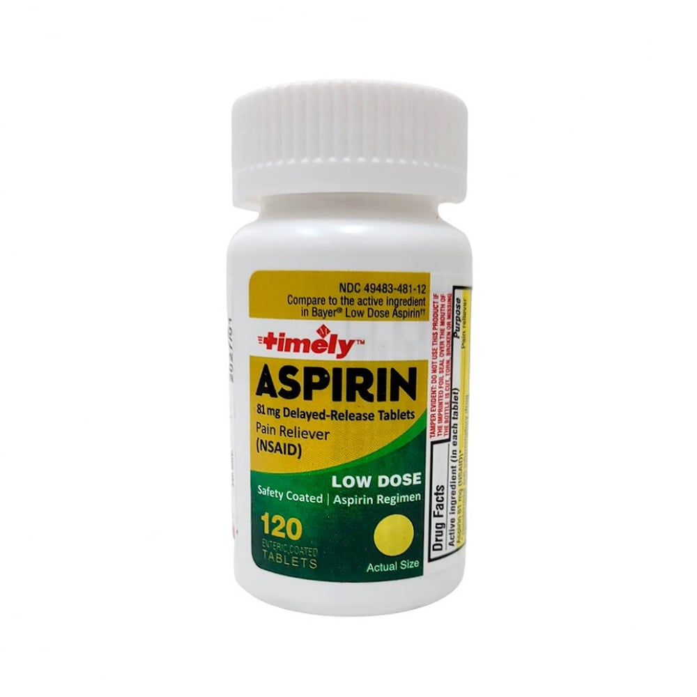 Aspirina. Ácido acetilsalicílico de liberación prolongada 81 mg Timely (120 tabletas) - Imagen 1