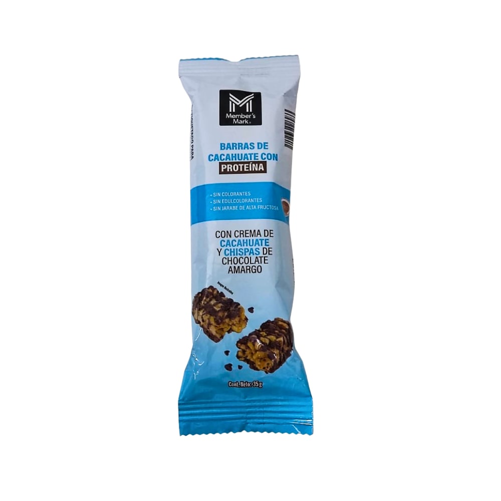 Barra de cachuate con proteína, crema de cacahuate y chispas de chocolate amargo Member's Mark (35 g / 1.2 oz) - Imagen 1