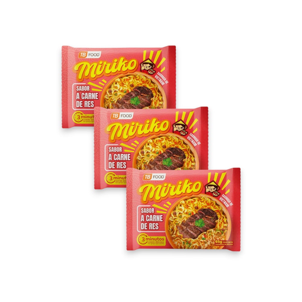 Sopa instantánea de fideos sabor a carne de res Miriko (3 x 65 g / 2.29 oz) - Imagen 1