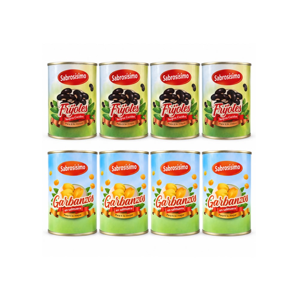 Combo Garbanzos en salmuera Sabrosísimo (4 x 425 g / 14.99 oz) + Frijoles negros cocidos Sabrosísimo (4 x 400 g / 14.11 oz) - Imagen 1