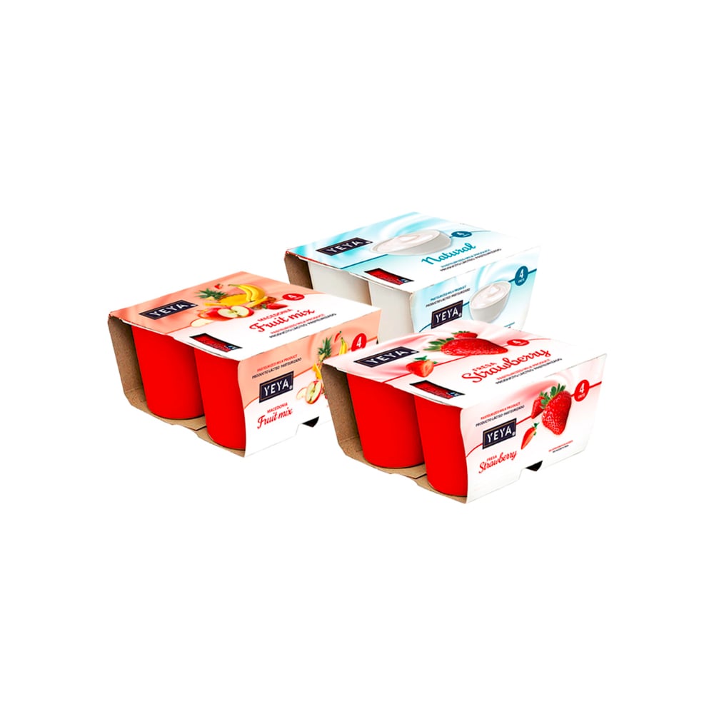 Yogurt pasteurizado sabor fresa + Yogurt pasteurizado sabor macedonia + Yogurt pasteurizado natural - Imagen 1