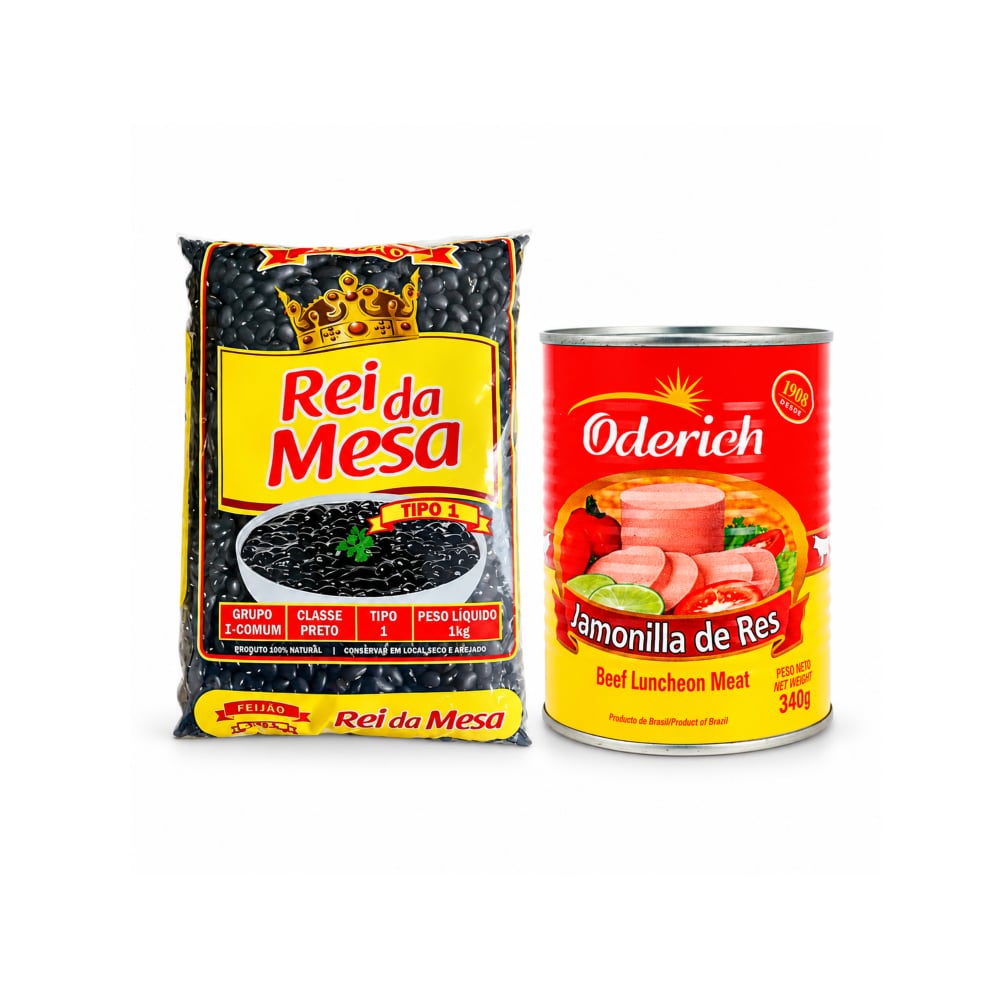 Frijoles negros tipo 1 Rei da Mesa Feijao (1 kg / 2.2 lb) + Jamonadilla de res Oderich (340 g / 0.75 lb) - Imagen 1