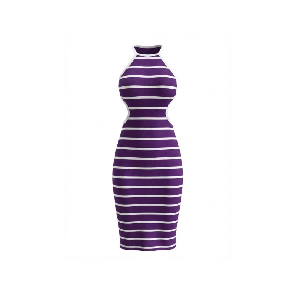 Vestido ajustado con estampado de rayas horizontales morado y blanco Torbex (Talla única) - Imagen 1