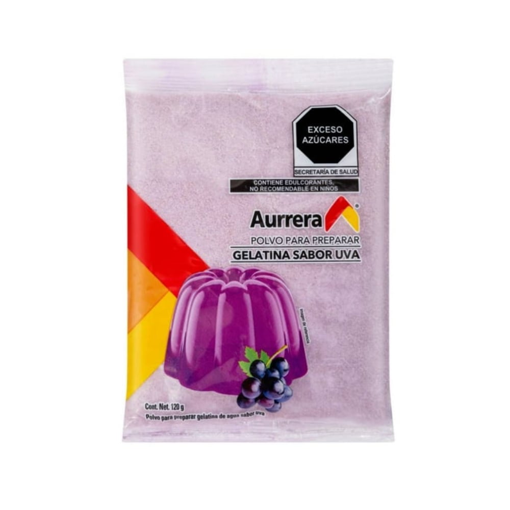Polvo para preparar gelatina de agua sabor uva Aurrera (120 g / 4.2 oz) - Imagen 1