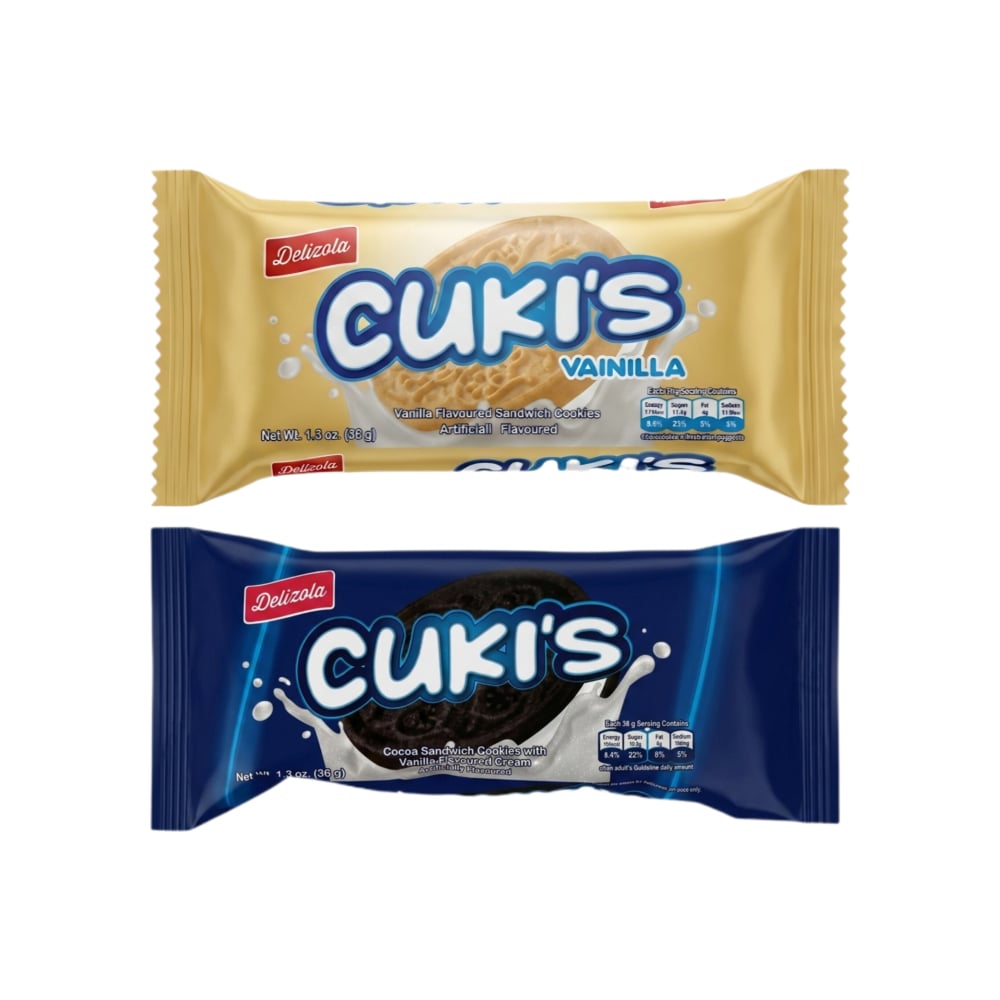 Galletas Cuki's de vainilla y chocolate con relleno sabor vainilla - Imagen 1