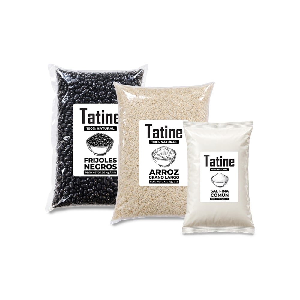 Combo básico Tatine #18: Frijoles negros Tatine + Arroz de grano largo Tatine + Sal fina común Tatine - Imagen 1