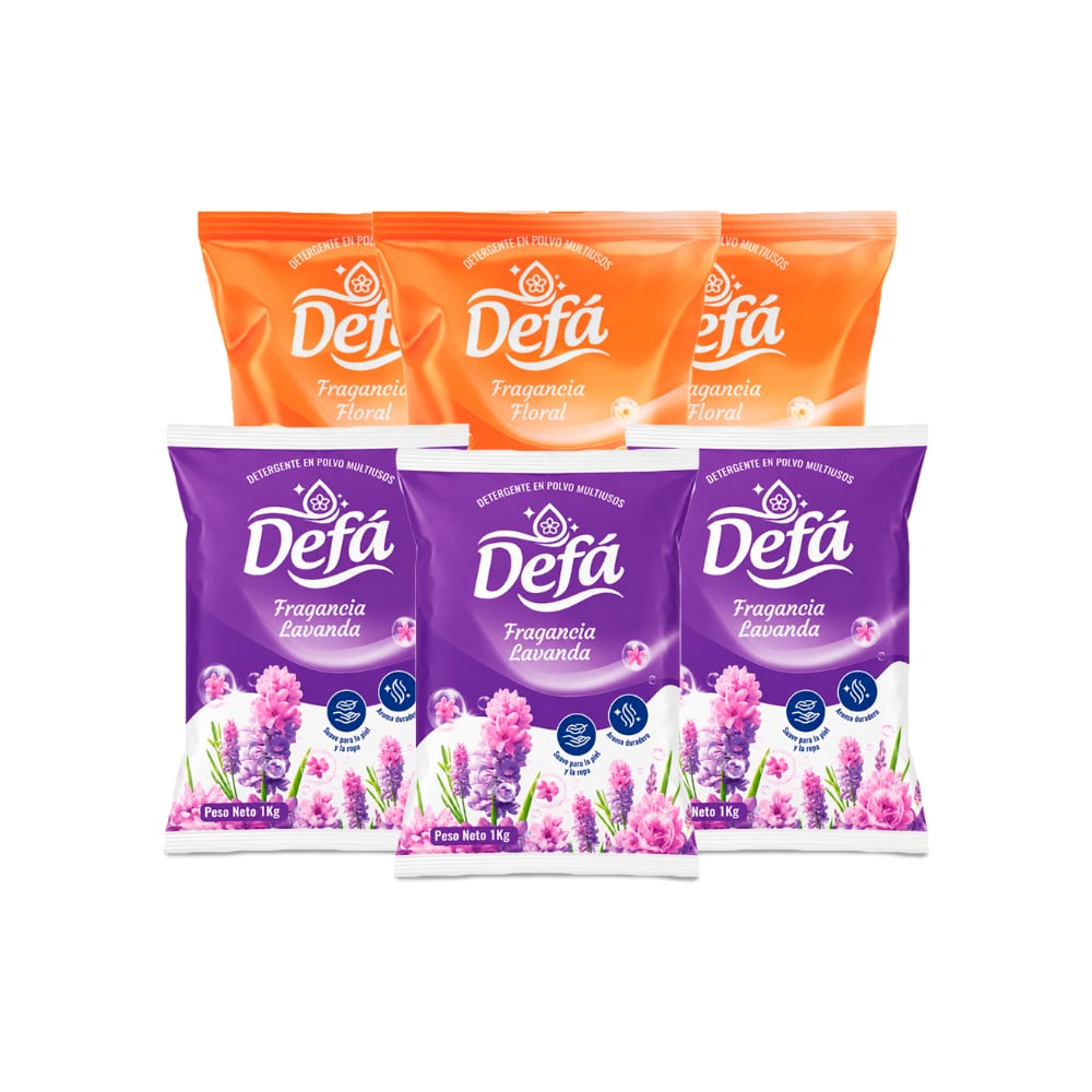 Combo de detergentes Defá #3: Detergente en polvo multiusos fragancia de lavanda Defá + Detergente en polvo multiusos fragancia floral Defá - Imagen 1