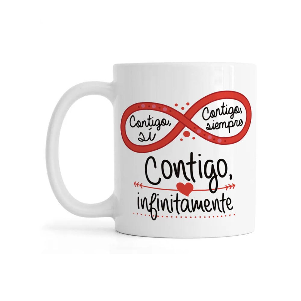 Taza de cerámica color blanco con frase impresa de ‘Contigo infinitamente’ 330 ml Échale - Imagen 1