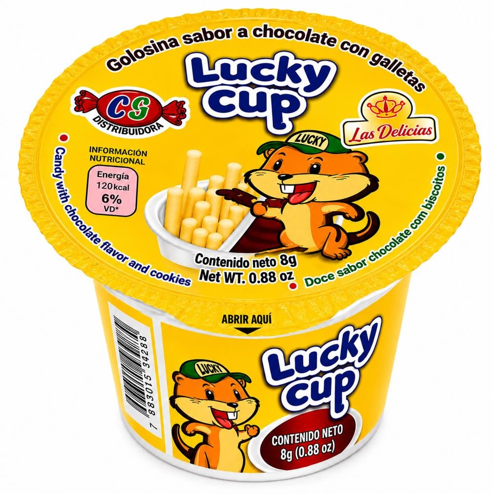 Golosina sabor a chocolate con galletas Lucky Cup (8 g) - Imagen 1