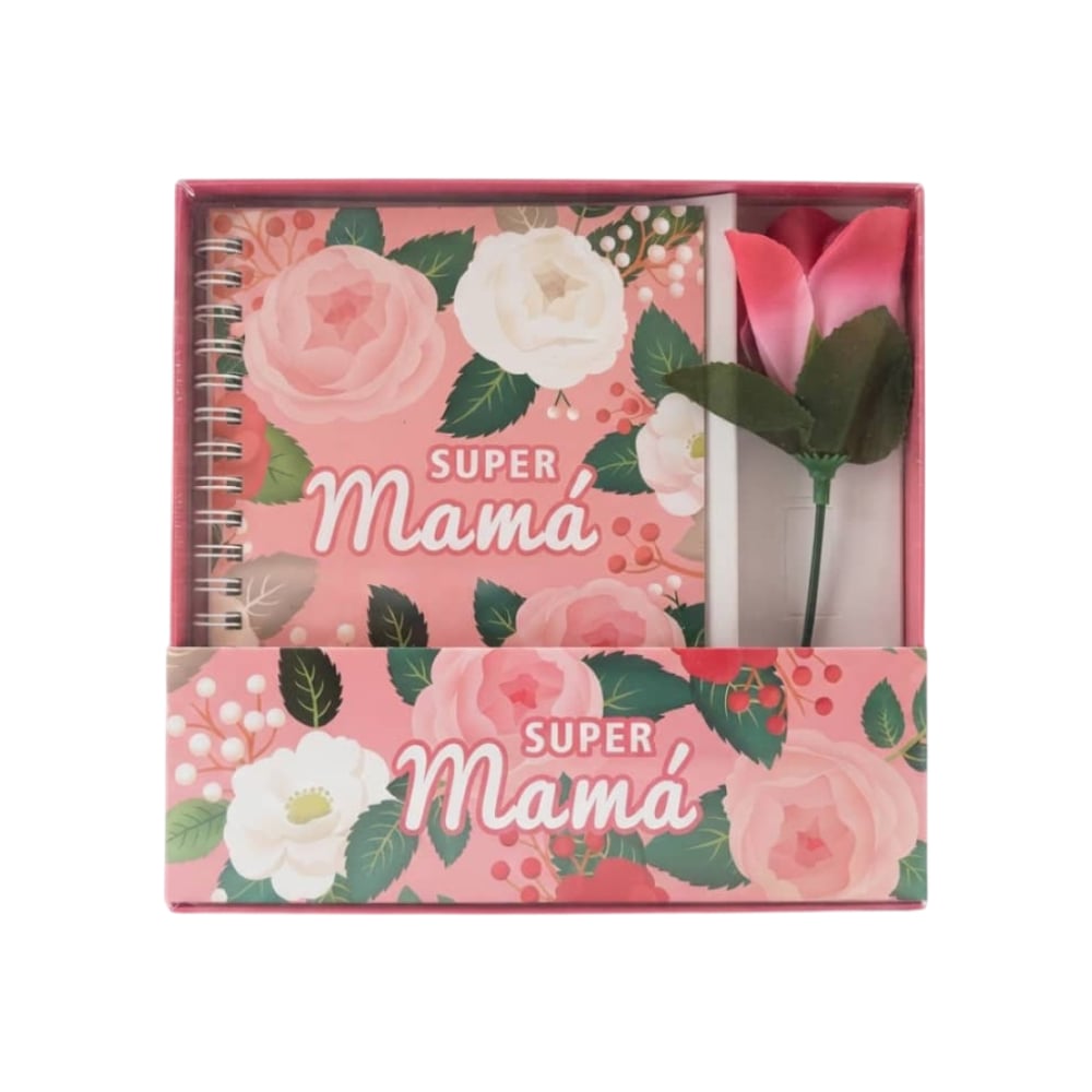 Estuche de regalo de agenda y flor artificial con diseño "Super Mamá" Tiara - Imagen 1