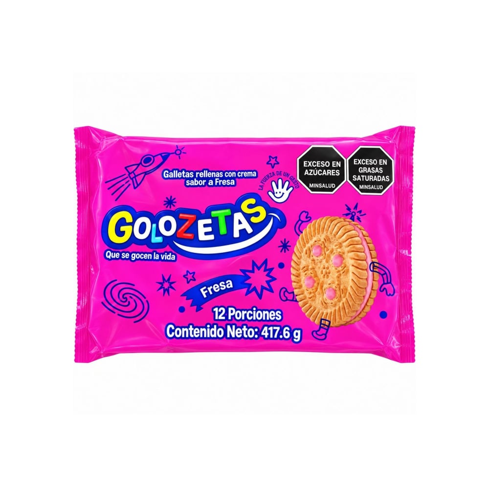Paquete de galletas rellenas con crema sabor a fresa Golozetas (417.6 g / 14.73 oz) - Imagen 1