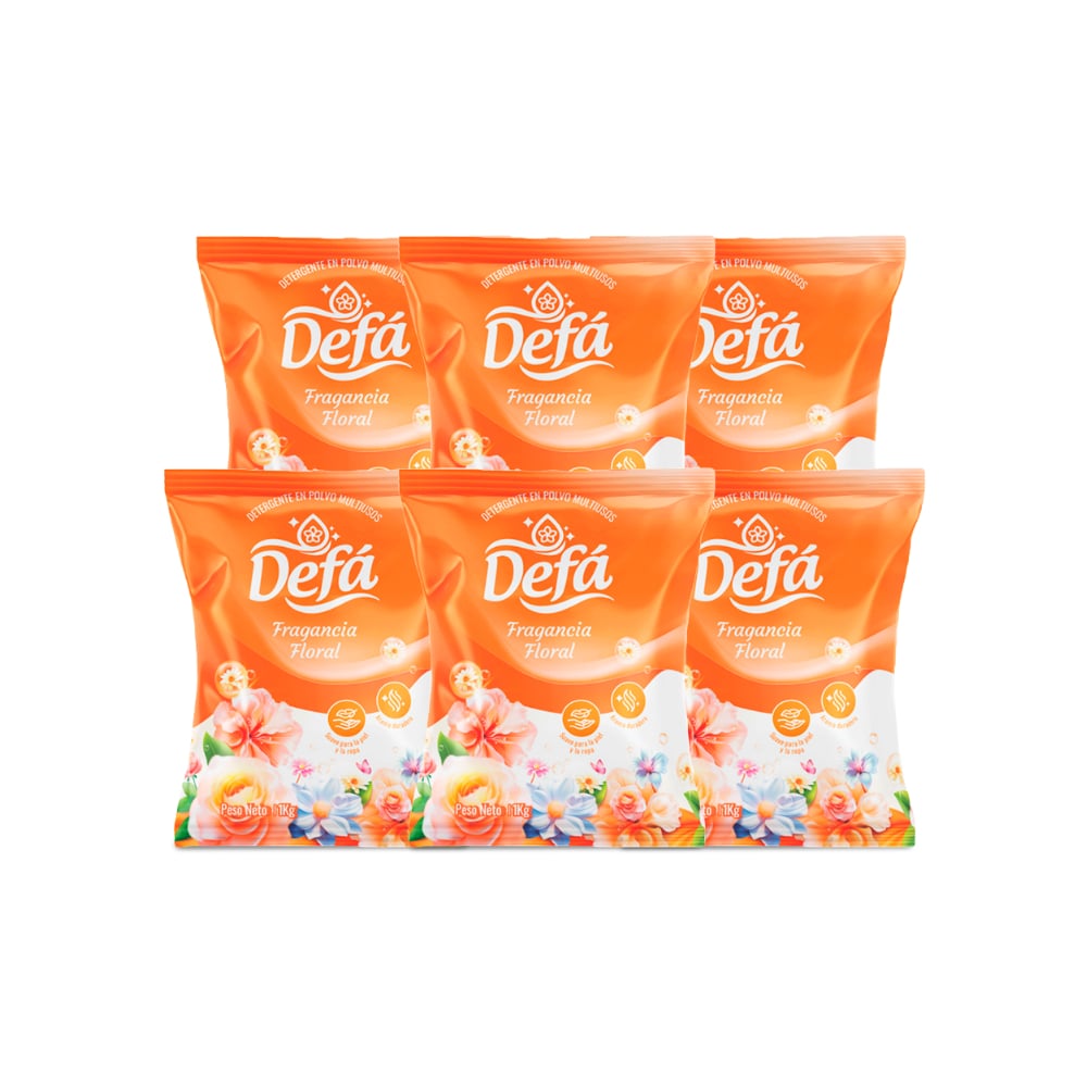 Detergente en polvo multiusos fragancia floral Defá (6 x 1 kg / 2.2 lb) - Imagen 1