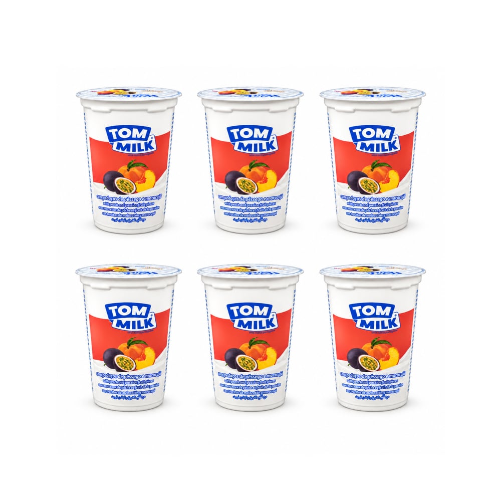 Yogurt pasteurizado sabor melocotón y maracuyá con trocitos de fruta Tom Milk (6 x 500 g / 1.10 lb) - Imagen 1