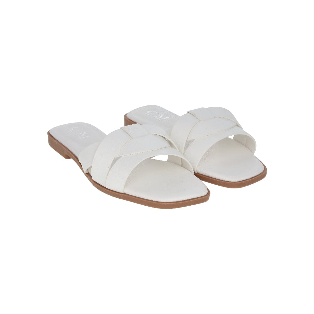 Sandalias planas blancas con correas cruzadas y nudo para mujer CM PARIS (Talla 38) - Imagen 1