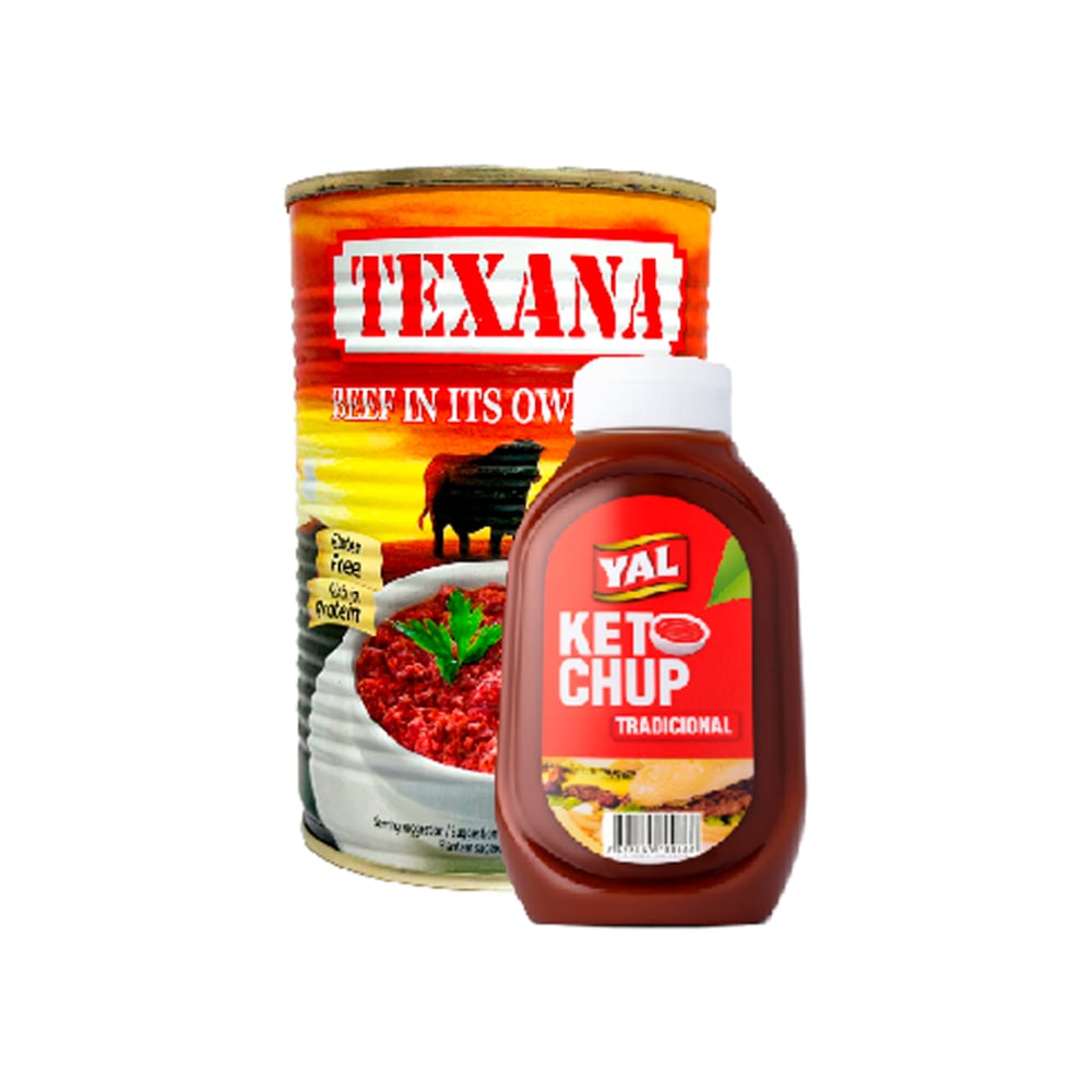 Ketchup tradicional Val (400 g / 14.11 oz) + Carne de res en su jugo Texana (400 g / 14.10 oz) - Imagen 1