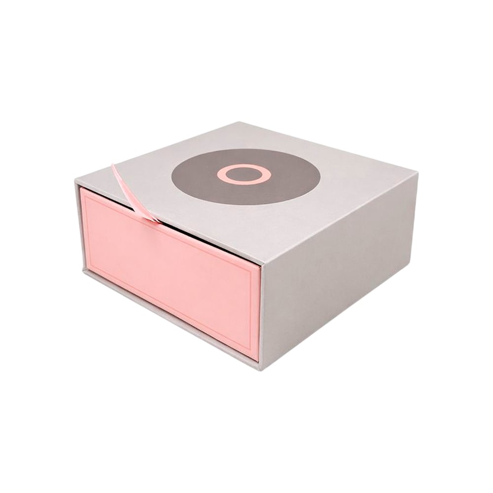 Caja mediana estilo Pandora de terciopelo rosa y gris para joyas - Imagen 1