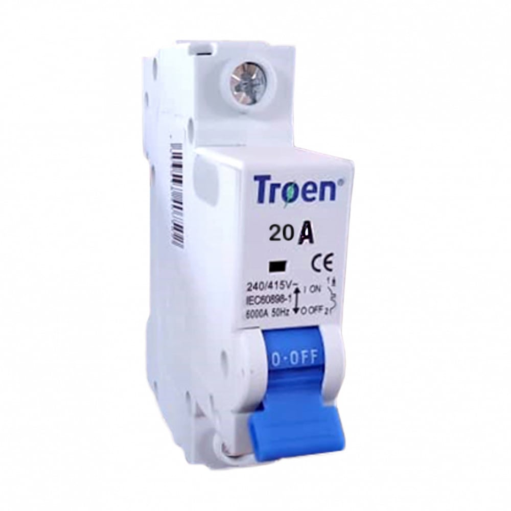 Interruptor - breaker - termomagnético de 20 A 1 polo tipo europeo Troen - Imagen 1