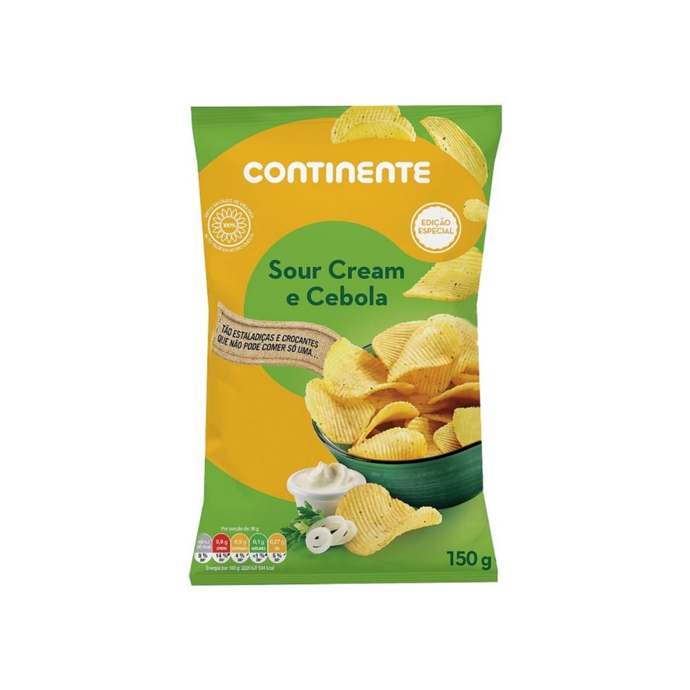 Patatas fritas onduladas sabor crema agria y cebolla Continente (150 g / 5.29 oz) - Imagen 1