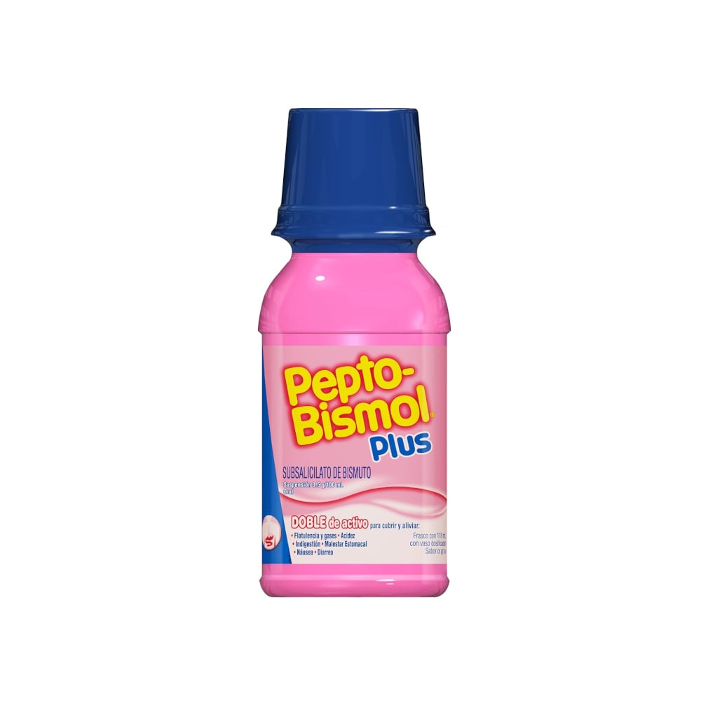Peptobismol. Plus Doble de Activo Subsalicilato de Bismuto sabor original (118 ml) - Imagen 1