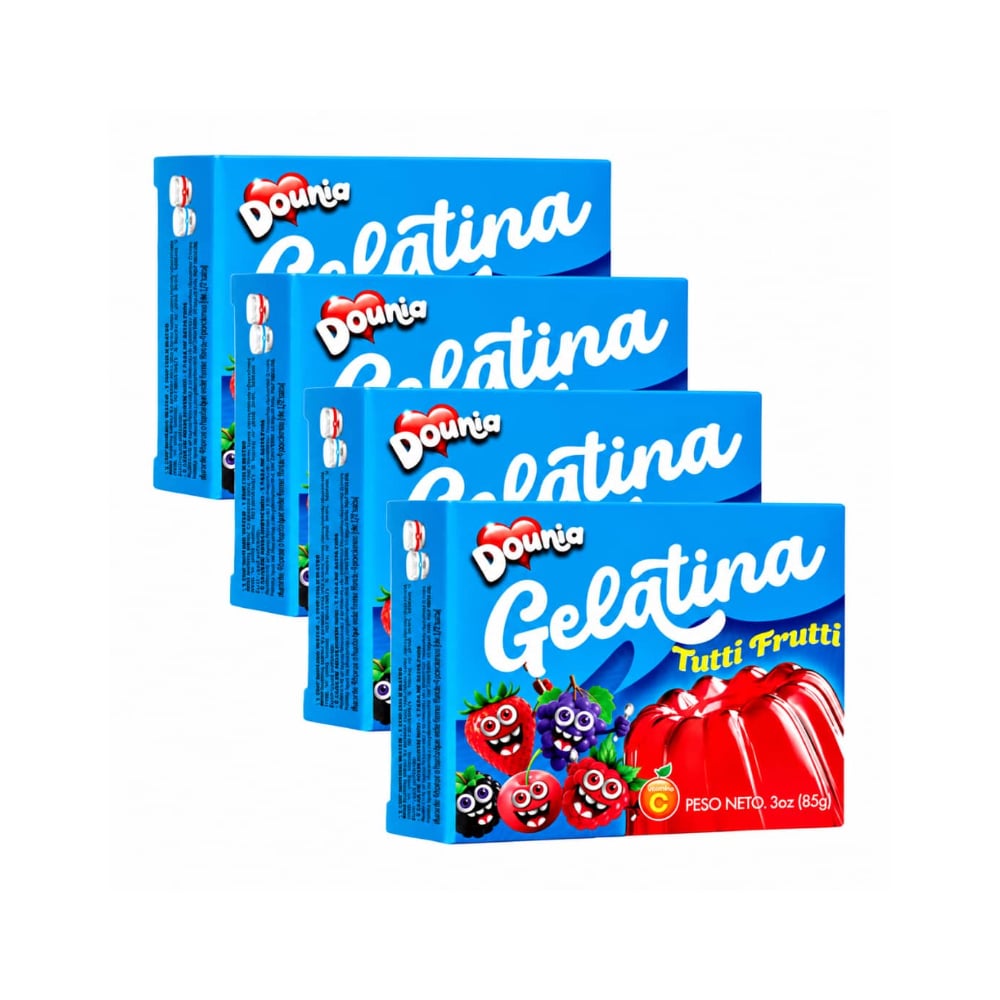 Gelatina con sabor a tutti frutti Dounia (4 x 85 g / 3 oz) - Imagen 1