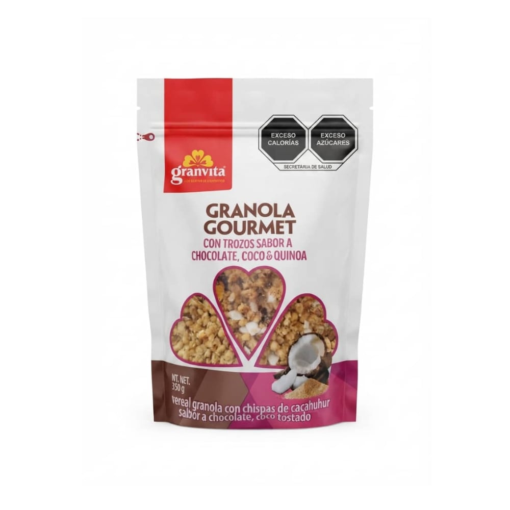 Cereal granola con chispas de cacahuate con trozos saor a chocolate, coco tostado y quinua Granvita (350 g / 12.34 oz) - Imagen 1