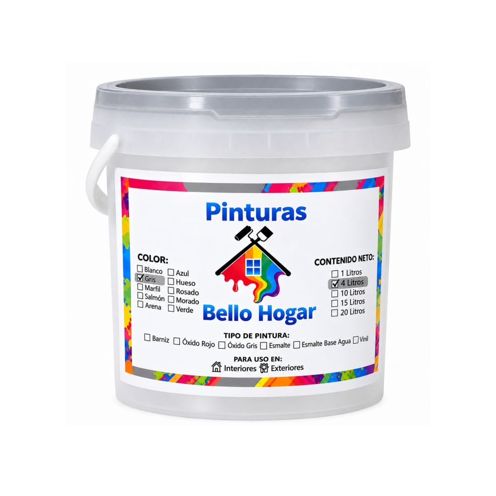 Pintura vinílica interior y exterior color gris Bello Hogar (4 L) - Imagen 1