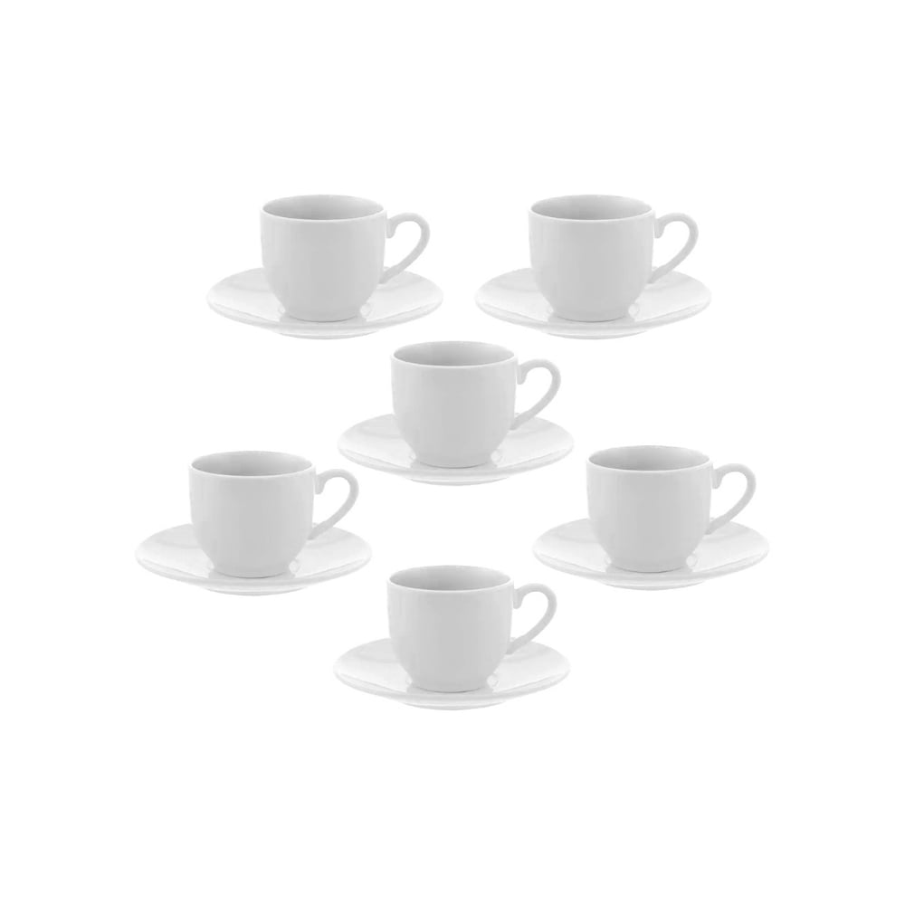 Juego de tazas de café con plato de cerámica blanca Estone (6 U) - Imagen 1